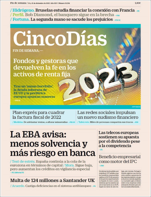 CINCODIAS   Portada  Fin de Semana Sábado y Domingo  10 y 11 de Diciembre de 2022