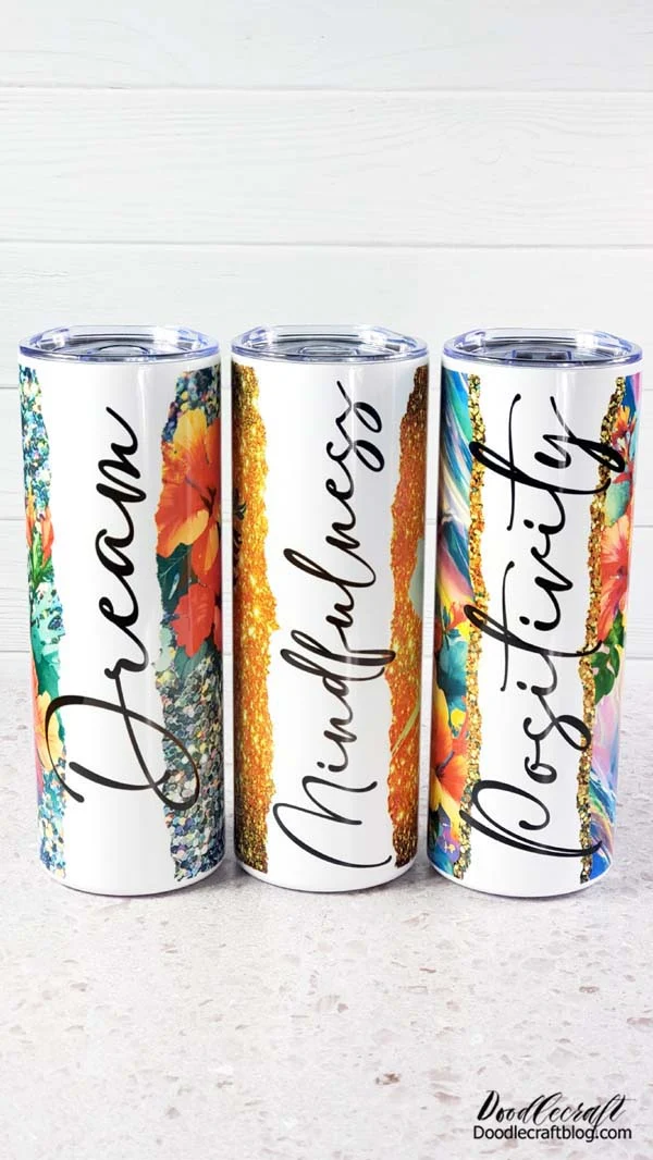 These power word affirmation wraps are the perfect gift for yourself or friends...for the perfect new year and starting out strong!   Dream, Mindfulness and Positivity!   Which one of these holographic sublimation tumbler wraps do you like best!?