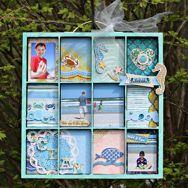 BoBunny Sunday Funday Down By The Sea and Pentart Crackling Paint Altered Tray designed by Rhonda Van Ginkel