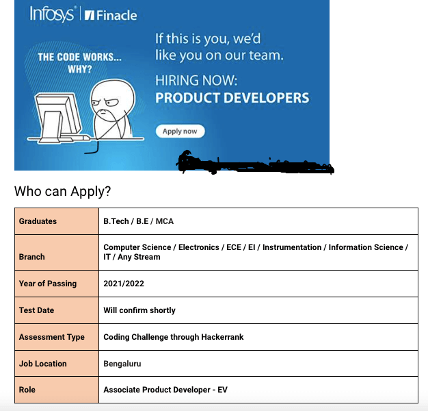 Job Details for Infosys Off-Campus Drive 2022