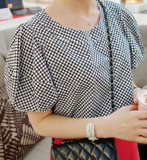 Dotted Puff Sleeves Blouse