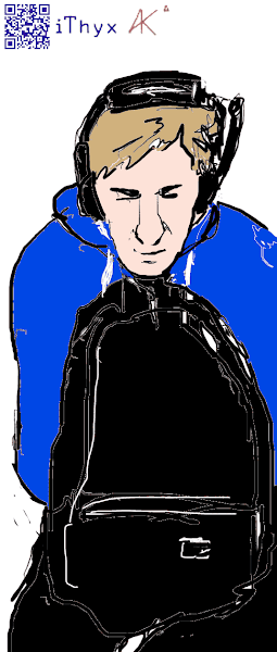 Набросок парня в игровой гарнитуре, клюющего носом в рюкзак, . Автор рисунка: художник #iThyx