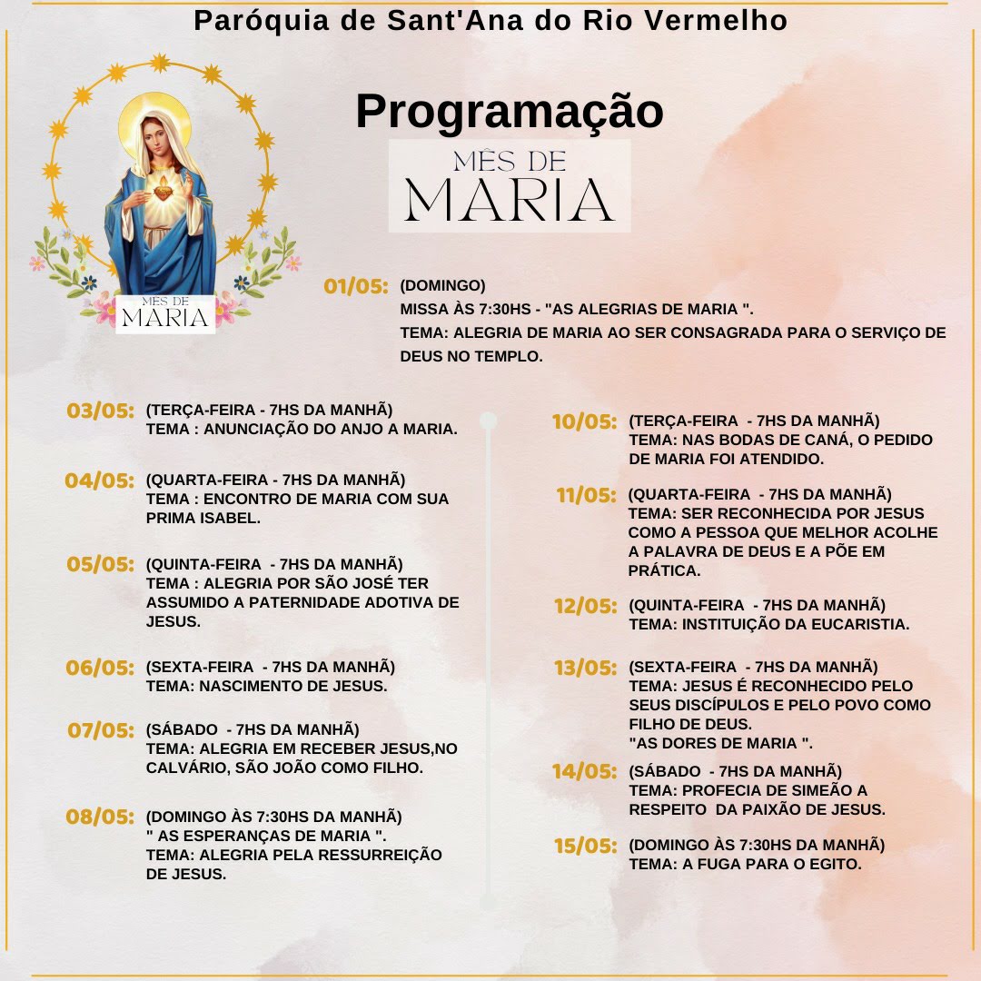 Programação Mês de Maria da Paróquia Sant'Ana do Rio Vermelho