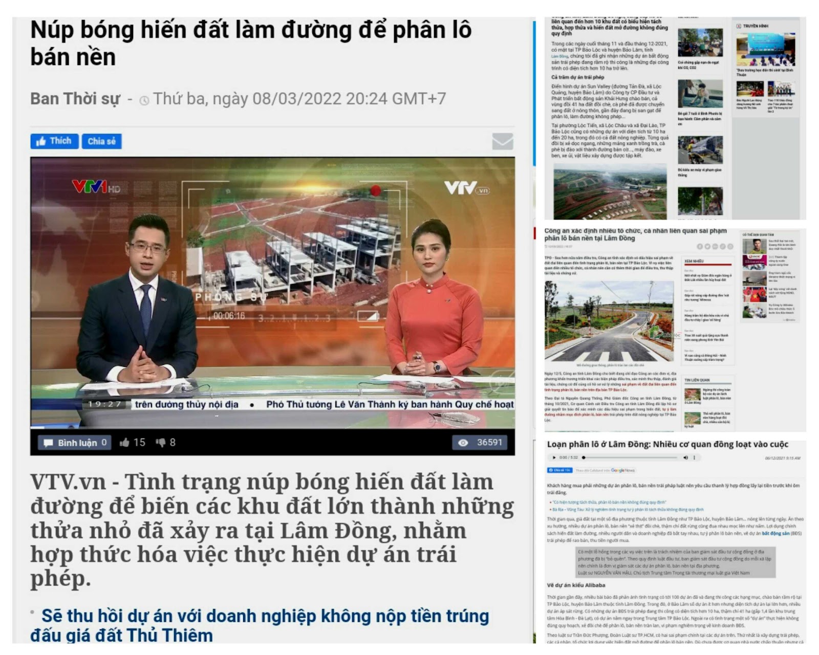 hình ảnh những bài báo nói về rủi ro khi mua bán bất động sản tại Bảo Lộc, những bài viết nói về vấn nạn phân lô tách thửa đất nền khu vực Bảo Lộc.