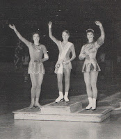 Women's podium at the 1956 World Figure Skating Championships in Garmisch-Partenkirchen, Germany