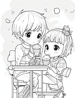 brother and sister eating ice cream coloring page