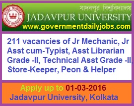 JADAVPUR UNIVERSITY RECRUITMENT 2016 APPLY FOR 211 NON TEACHING POSTS