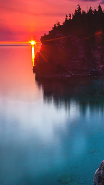 Wallpaper Canada, Sunset, Sea, Rocks, Forest