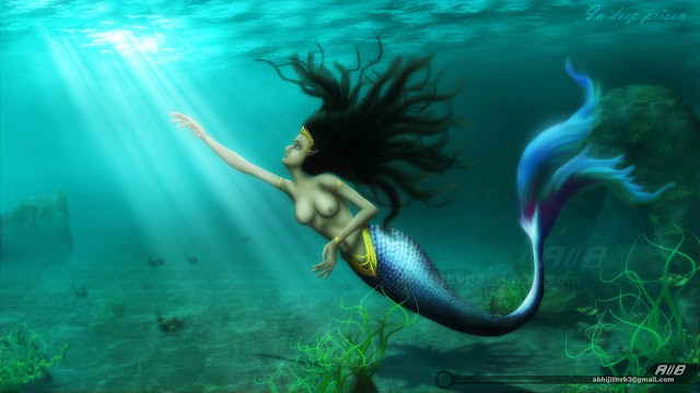 mermaid nude naked breast water sea deep prisson blue beautiful lady woman art artist photoshop painting drawing draw software  digital surreal horror sadness sad death concept abhijithvb abhijith vb avb india kerala