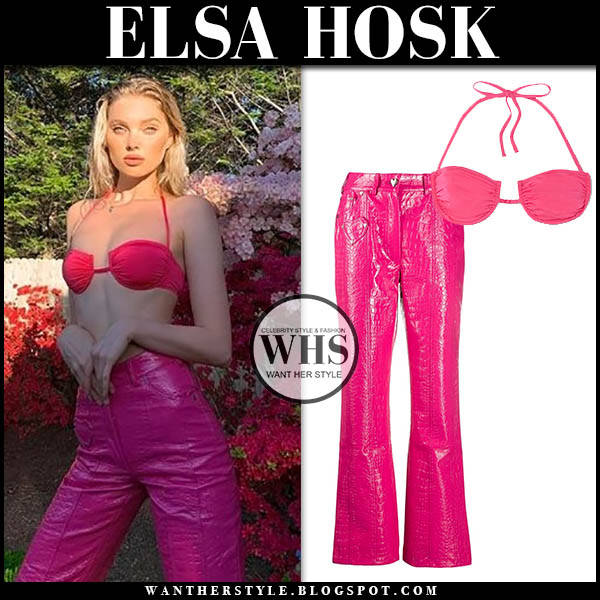 Elsa Hosk in pink bikini top and pink trousers