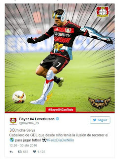 Bayer Leverkusen convierte a Chicharito en "Chicha-Seiya: Caballero de GDL por Seiya de pegaso con motivo del dia del niño. 