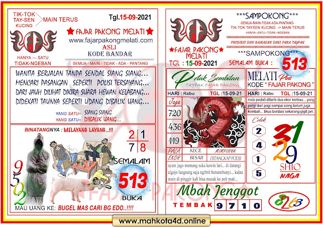 Syair Prediksi Jitu Fajar Pakong Melati Rabu, 15 - September - 2021