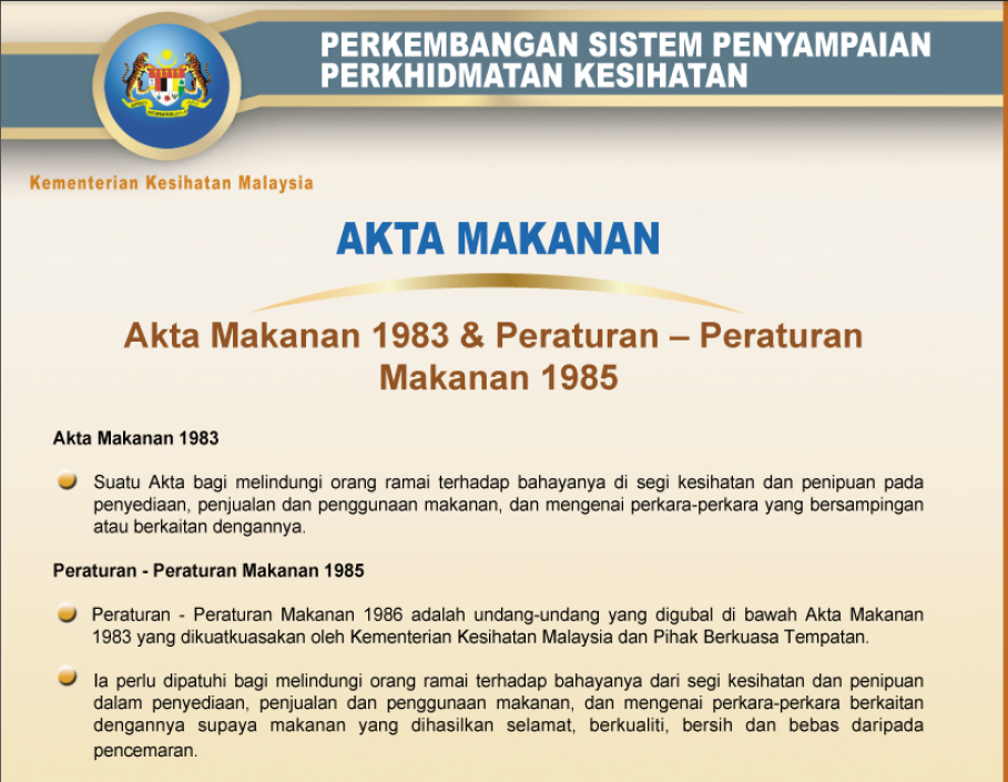 peraturan peraturan makanan 1985