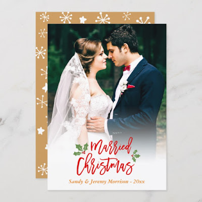  Newlyweds Just Married First Christmas Photo Holiday Card
