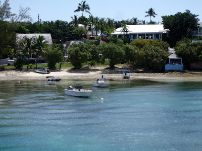 View of Harbour Is. coast with boats and homes.