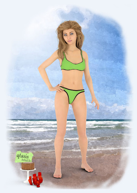 Laura misch blondes Model mit blauen Augen im lindgrünen Bikini | Laura mixed blonde model with blue eyes in lime green bikini