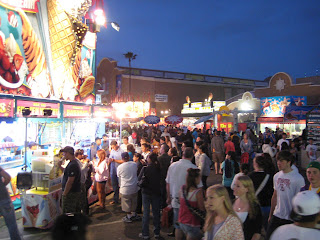San Diego County Fair food stands at night