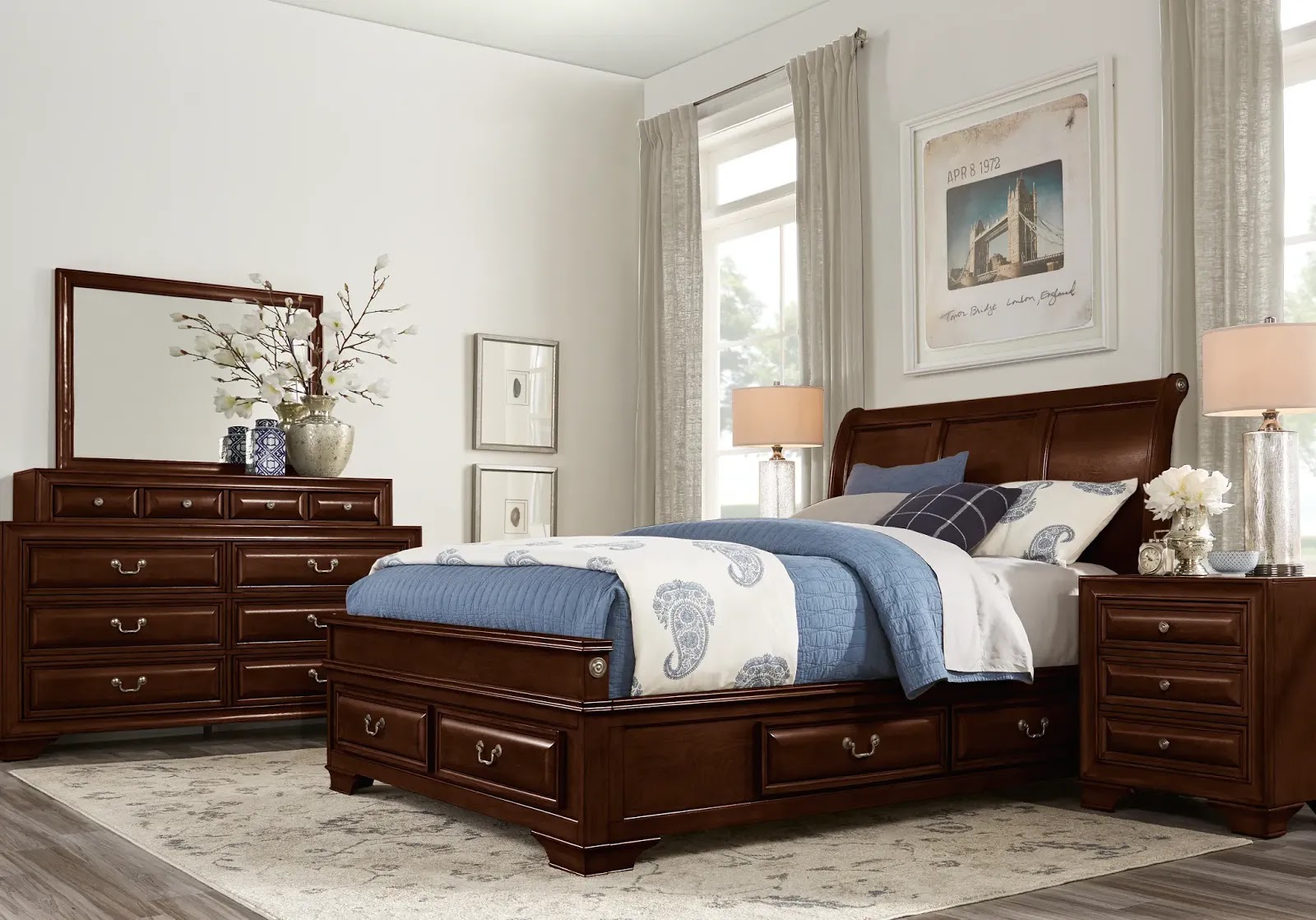Used Bedroom Sets For Sale By Owner Mill Valley Ii Cherry 5 Pc Queen Sleigh Bedroom With Storage