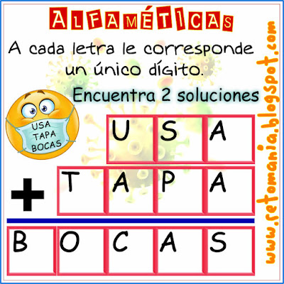 Criptoaritmética, Alfamética, Criptosumas, Criptogramas, Covid-19, Juego de palabras, Retos matemáticos, Desafíos matemáticos, Problemas matemáticos, Problemas para pensar, Problemas de lógica