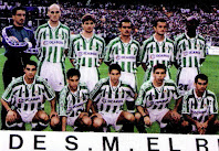 REAL BETIS BALOMPIÉ - Sevilla, España - Temporada 1996-97 - Jaro, Ríos, Jarni, Alexis, Vidakovic y Finidi; Jaime, Alfonso, Merino, Cañas y Nadj - F. C. BARCELONA 3 (Figo (2) y Pizzi), REAL BETIS BALOMPIÉ 2 (Alfonso y Finidi) - 28/06/1997 - Copa del Rey, FINAL - Madrid, estadio Santiago Benabeu - Alineación: Jaro; Jaime, Roberto Ríos, Vidakovic, Merino (Ureña, 64'); Cañas (Pier, 71'), Nadlj (Olías, 85'); Finidi, Alexis, Jarni; y Alfonso - El Barcelona ganó su 23ª Copa de España