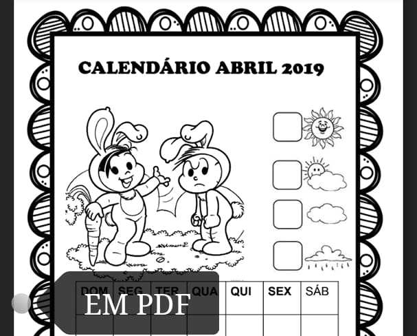 Calendários abril  2019 Turma da Mônica