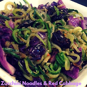 zucchini spirals and red cabbage