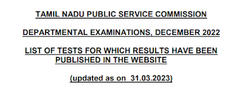 TNPSC - DEPARTMENTAL EXAMINATION DECEMBER 2022 RESULT - (Updated on 06 Apr 2023) - PDF