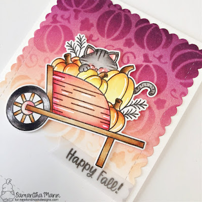 Happy Fall Card by Samantha Mann for Newton's Nook Designs, Card Making, Distress Inks, Pumpkins, Fall, Stencil, #newtonsnook #newtonsnookdesigns #distressinks #Inkblending #fallcard #pumpkins