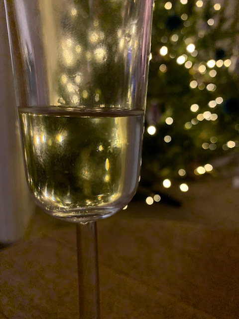 champagne glass and Christmas Tree