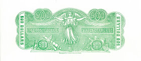 $100 Confederate bill back, printed in green ink