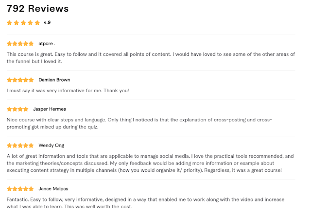 Testimonials from course nuyers