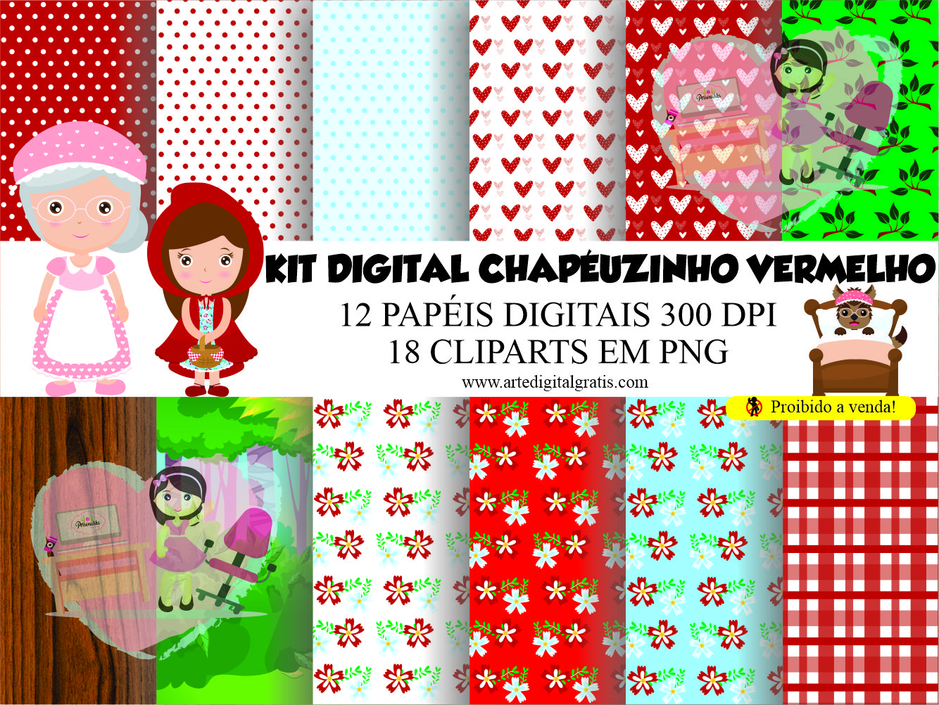 KIT DIGITAL CHAPEUZINHO VERMELHO GRÁTIS - Arte Digital Grátis