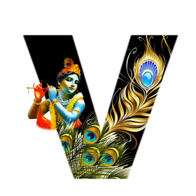 English Alphabets V with Lord Krishna Image