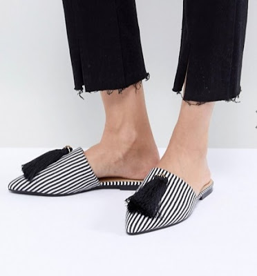 RAID Karin Black Mono Striped Flat Mules