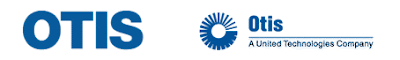 Otis logos in blue, one all caps, the other upper and lower with circular graphic next to it