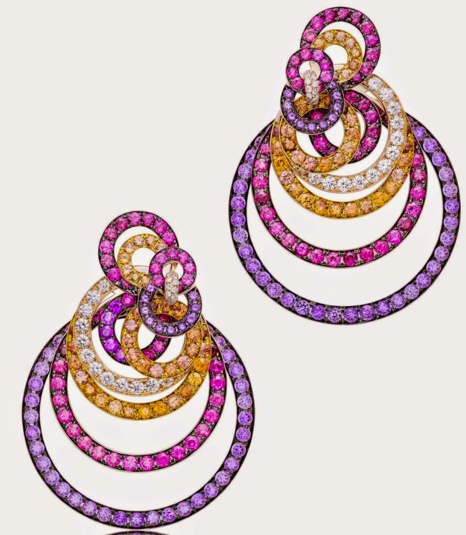 Earrings â€“ Pink and black gold set with amethysts, spinels, orange ...