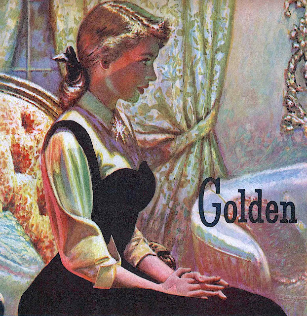 an Edwin Georgi illustration 1954, a seated young woman in profile