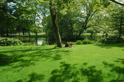 Paisaje natural muy verde junto al rio en primavera