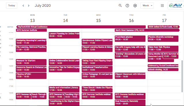 A screenshot of my Google Calendar. Almost all the spots are filled with some kind of online PD.