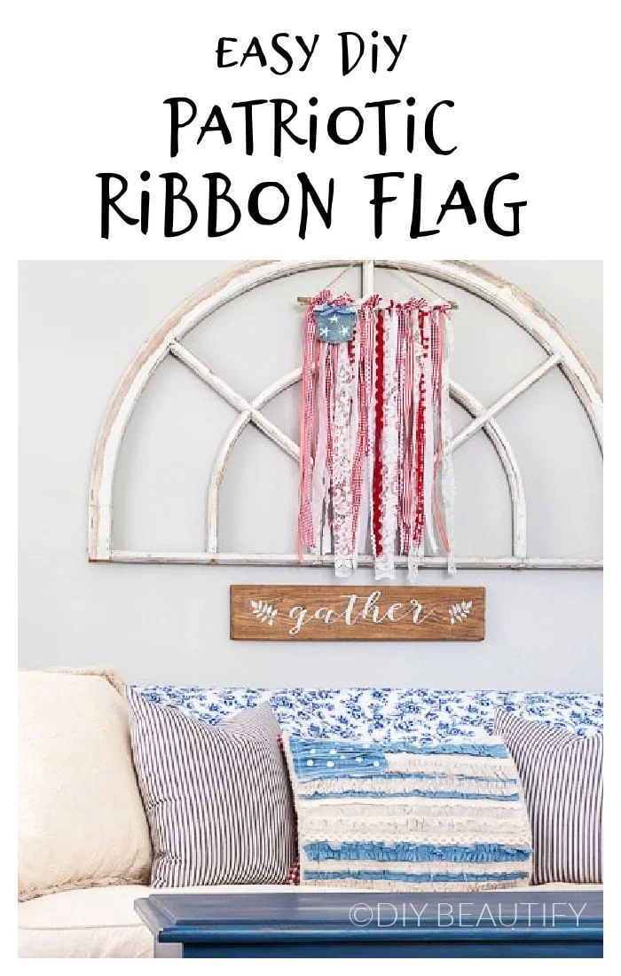 red white and blue ribbon flag with denim pocket and painted stars