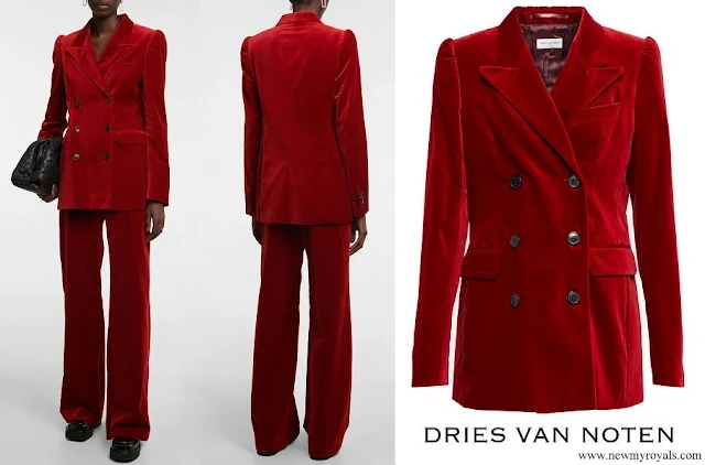 Queen Mathilde wore Dries Van Noten Velvet Double Breasted Blazer