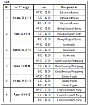 Jaldwal Ujian Nasional sistem CBT jenjang SMA