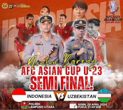 Polres Lampung Utara Gelar Nobar Semifinal Piala Asia U23 Indonesia vs Uzbekistan