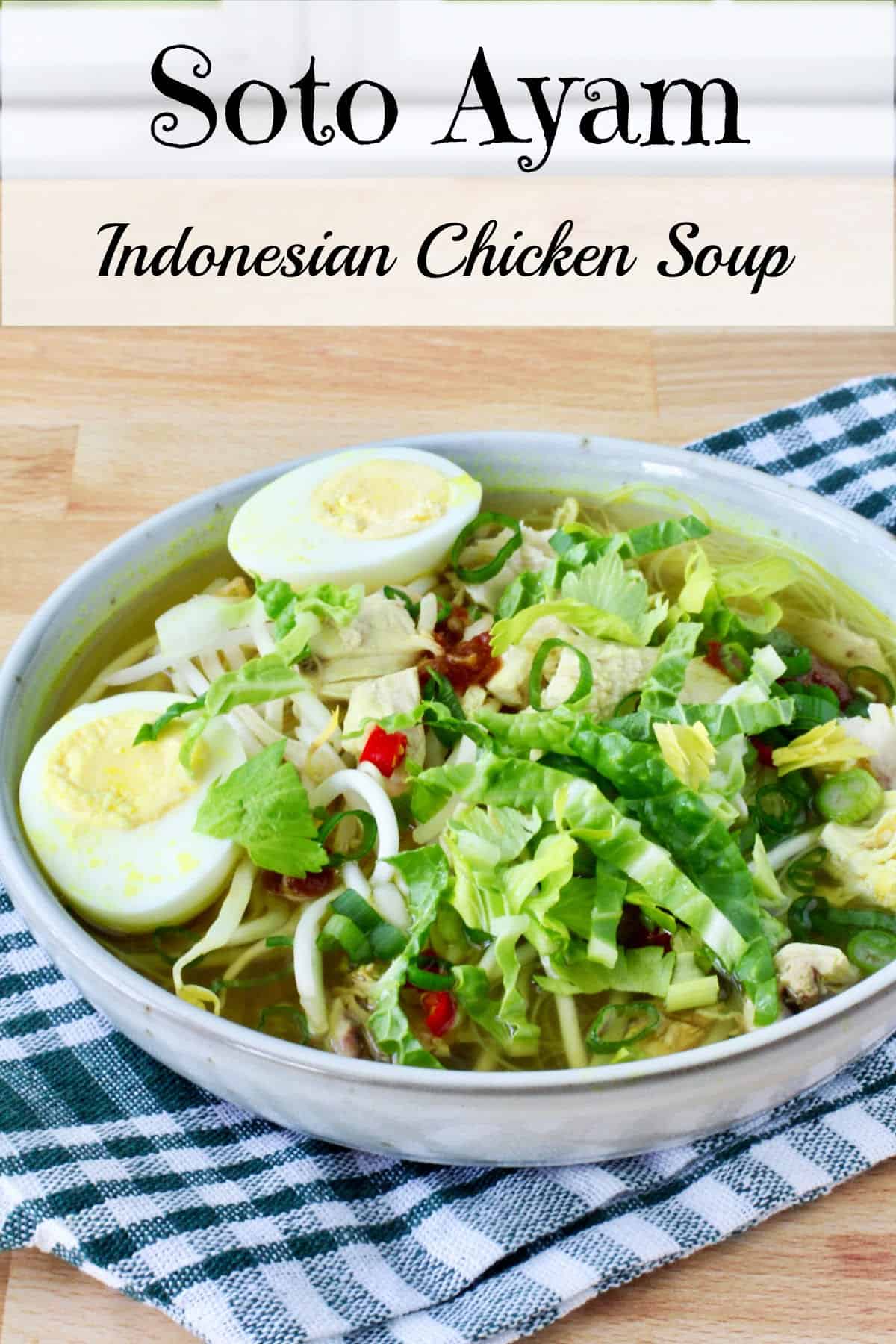 Soto Ayem bowl with chicken, bean sprouts, and noodles in a bowl.