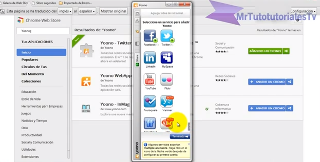 ExtensiónYOONO:todas tus redes sociales en un solo lugar (facebook, youtube, twiter) desde la web