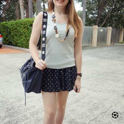 awayfromtheblue instagram rebecca minkoff regan bag and embellished guitar strap with metallic tank soft shorts