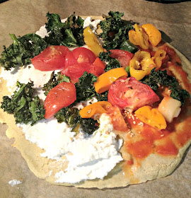 Roasted vegetables on a plantain pizza crust