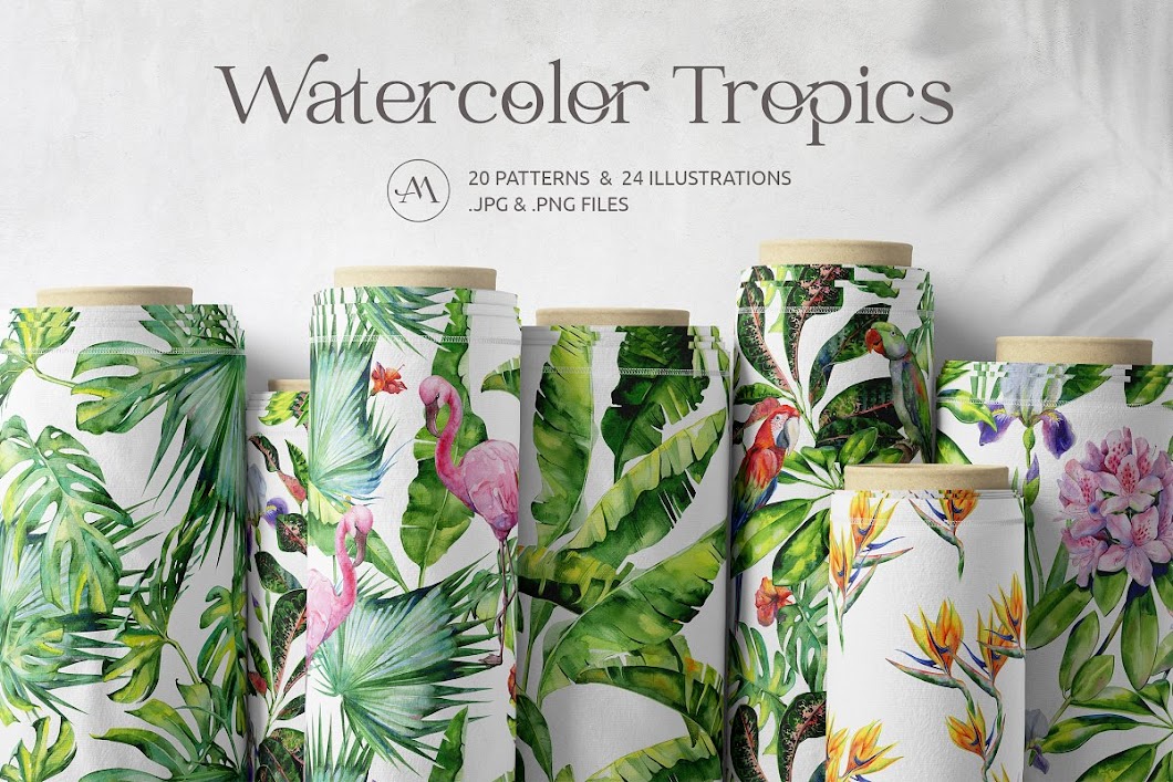 Etsy Watercolor tropical patterns (vol.1) cut files for your personal DIY projects