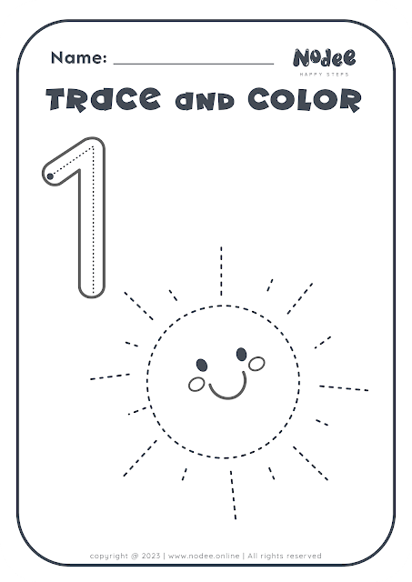 Black and white - Trace and Color Number One Worksheet for Kids
