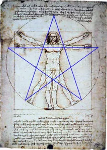 L'homme de Vitruve inscrit dans un pentacle